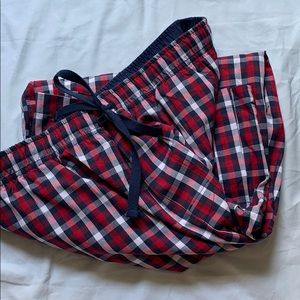 Men’s plaid pajama bottoms.